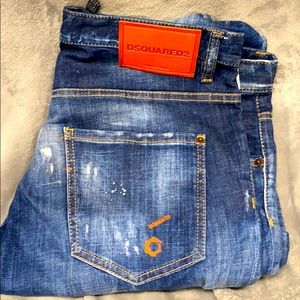 Dsquared2 men’s blue fade wash fitted jeans 54